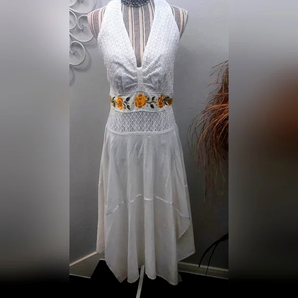 Dresses | Womens White Boho Halter Cruise Festival Hankerchief Hem |  Poshmark